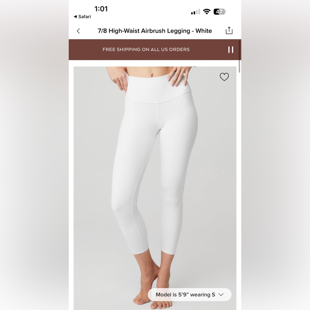 Alo 7/8 High-Waist Airbrush Legging - White sz small